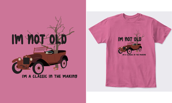 Classic car style. Vintage vehicle vector illustration. Old Car T-Shirt Design Template. Unique t shirt