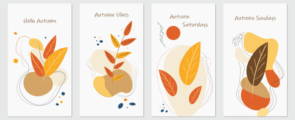 Set of autumn abstract illustrations for social media