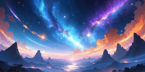 Fototapeta premium Soft pastel anime style breathtaking orange cosmic nebula swirling background