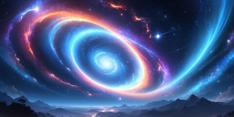 Obraz premium Soft pastel anime style breathtaking blue cosmic nebula swirling background