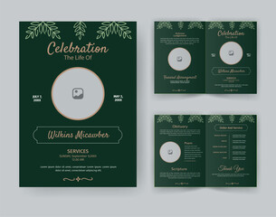 Funeral  Template for Memorial Program. Minimalist Bifold Brochure Design Layout.
