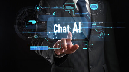 Human interact with AI artificial intelligence virtual assistant chatbot in concept of AI artificial intelligence prompt engineering, LLM AI deep learning to use generative AI for work support. FaaS