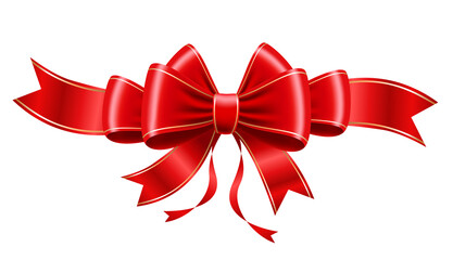 Red Christmas bow with golden border illustration. PNG file on a transparent background.