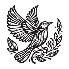 Bird vector art silhouette with pure white background