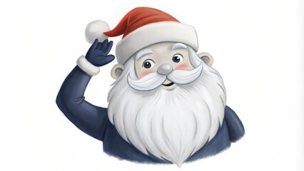 Cheerful Santa Claus Waving With a White Beard and Red Hat