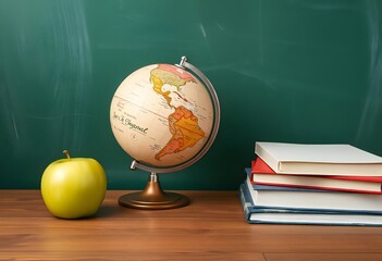 Pink flower close up on black backgroundA stack of books with a globe on top, placed on a wooden table in front of a green chalkboard background
