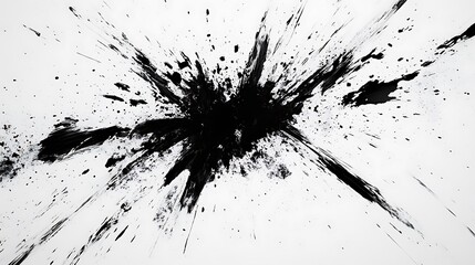 Abstract Ink Splash Art - Dynamic Black Ink Explosion on White Canvas,painted Grunge badge brush