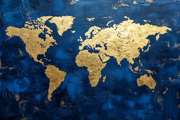 Ancient map in blue and gold colours