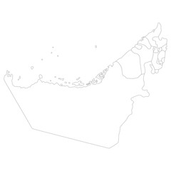 United Arab Emirates map. Map of UAE in administrative provinces in white color
