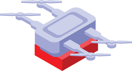 Modern drone is delivering a red parcel using its high tech rotors