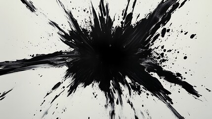 Abstract Ink Splash Art - Dynamic Black Ink Explosion on White Canvas,painted Grunge badge brush