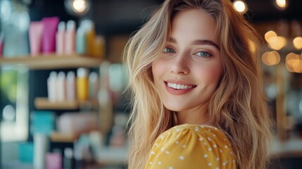 Satisfied beauty salon customer enjoying discounts and beauty product deals thanks to smart marketing strategies.