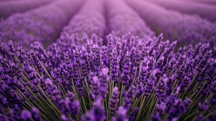 Obraz premium A vibrant field of lavender flowers in full bloom, creating a serene and picturesque landscape.