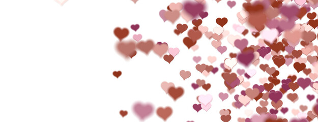 Love valentine background with red petals of hearts on transparent background