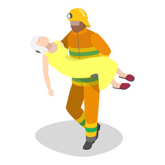 3D Isometric Flat Vector Set of Rescue Services, First Aid Sssistance for Drowning and Fire Victims. Item 3