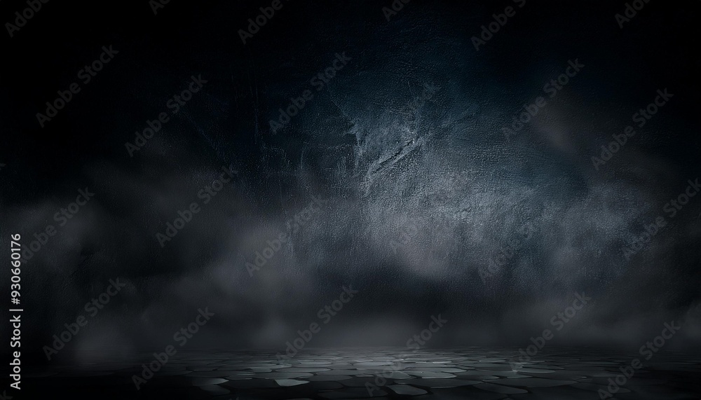 Wall mural dark black background illustration in cyclorama style black background with misty atmosphere and opu