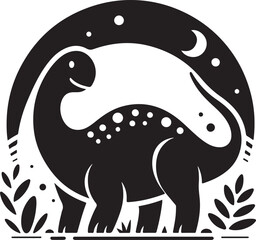 dinosaur and tree black and white silhouette vector art flat graphic design background outline illustrations