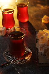 Traditional Turkish lokum with tea
