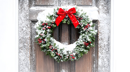 A christmas wreath hanging on a door