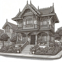 Classic Chalet-Style Architecture on White Backgrounds, generative AI