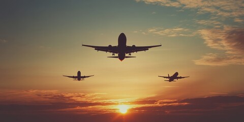 Obraz premium Planes fly against each other in the sky 