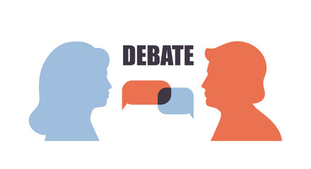Political debates concept with candidates. US 2024 voting and elections concept. Vector illustration in flat style