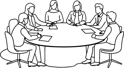 business people meeting in office line art illustration