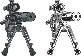 Vector illustration of a sniper rifle with scope and silencer
