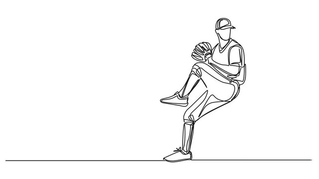 animated continuous single line drawing of baseball pitcher, line art animation