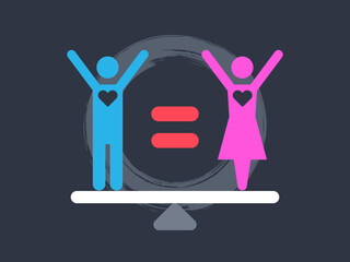 Male and female equality on a balance scale. Vector illustration.