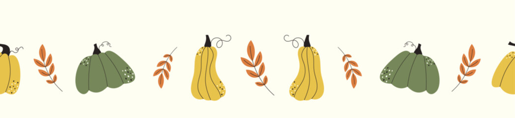 Autumn seamless pattern with pumpkins. Design for harvest festival and thanksgiving.