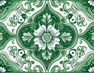 Seamless pattern in Dutch delft green and white traditional hand painted.