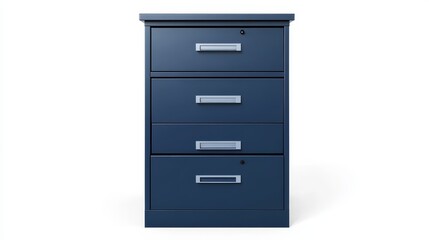 A blue metal filing cabinet with four drawers, representing organization, storage, efficiency, and professionalism.