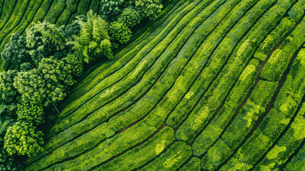 Fototapeta premium A lush green field with rows of trees and plants