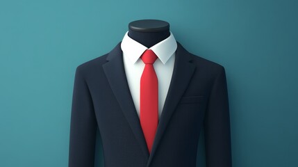 A classic navy blue suit jacket and white shirt with a red tie, symbolizing professionalism, success, confidence, leadership, and ambition.