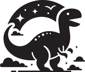 dinosaur and tree black and white silhouette vector art flat graphic design background outline illustrations