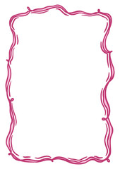 Romantic curly decorative vector frame. Elegant wavy clipart element in hand-drawn style. Isolated decoration in burgundy color. Suitable for wedding or birthday invitation, poster, greeting card.