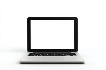 Fototapeta premium A modern laptop with a blank white screen, perfect for showcasing your website, app, or design. The isolated white background allows for easy integration into any project. This image is ideal for digi