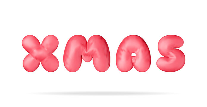 3D Christmas colorful text in red bright balloon xmas word. Render spruce, x mas text. Greeting card, festive poster, party invitations. New year. Vector illustration