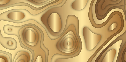 Golden  topography 3d render papercut effect vector background 