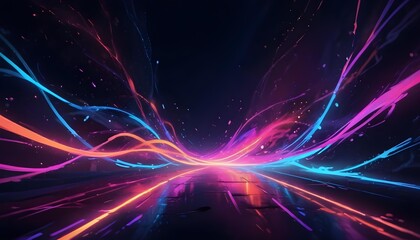 Obraz premium Colorful abstract energy waves and particles in a dark space background