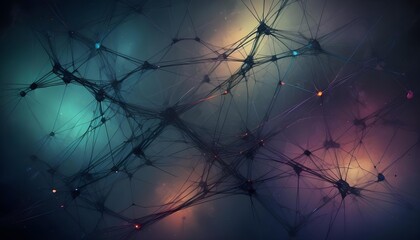 Abstract network of interconnected nodes and lines with glowing lights, representing a complex system or neural connections