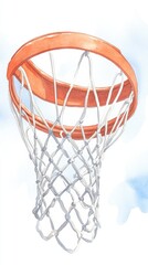 A vibrant basketball hoop against a clear sky. Ideal for sports, fitness, and athletic themes in photography.