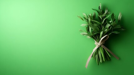 Fototapeta premium Sage Herb Bundle Tied with Ribbon on Green Background