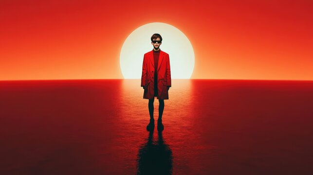 Man in Red with Setting Sun