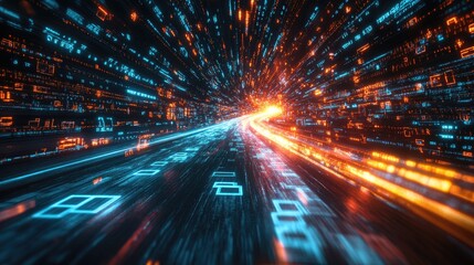 Fototapeta premium Futuristic Digital Data Highway with Blurred Lights Representing High-Speed Information Flow