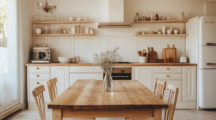 Warm and Inviting Rustic Kitchen with Wooden Interior and Minimalistic Design