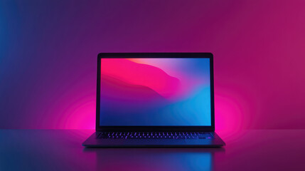 Modern Laptop with Vibrant Neon Colors in Minimalistic Setup
