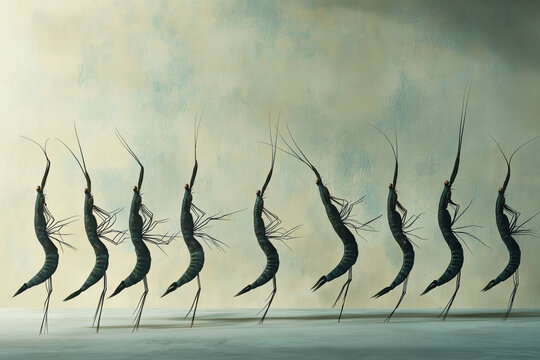 A group of insects are dancing in a line