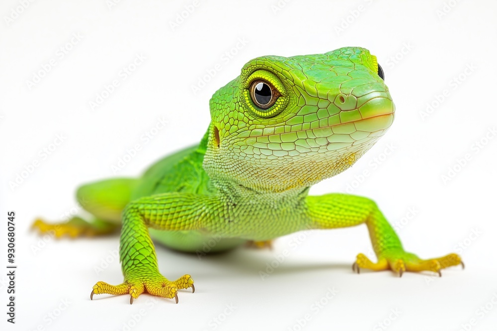 Wall mural green lizzard isolated on white background